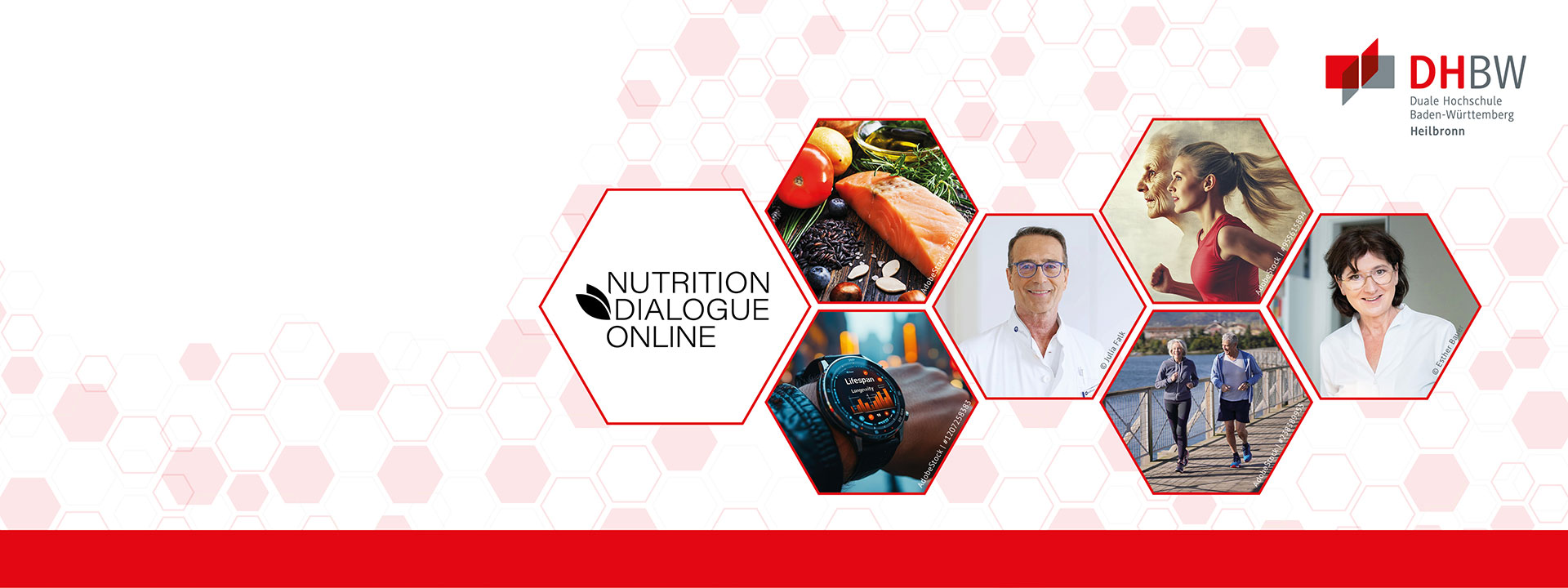 wabenförmige Bilder von Referenten des Nutrition Dialogues auf weißem Grund